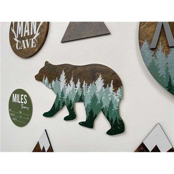 Forest Bear Wall Sign, Adventure Woodland Theme, Rustic Nursery Decor 18 x 10" - Picture 2 of 7